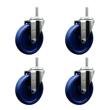 Service Caster 5 Inch Solid Polyurethane Wheel Swivel 34 Inch Threaded Stem Caster Set Service Caster SCC-TS20S514-SPUS-34212-4
